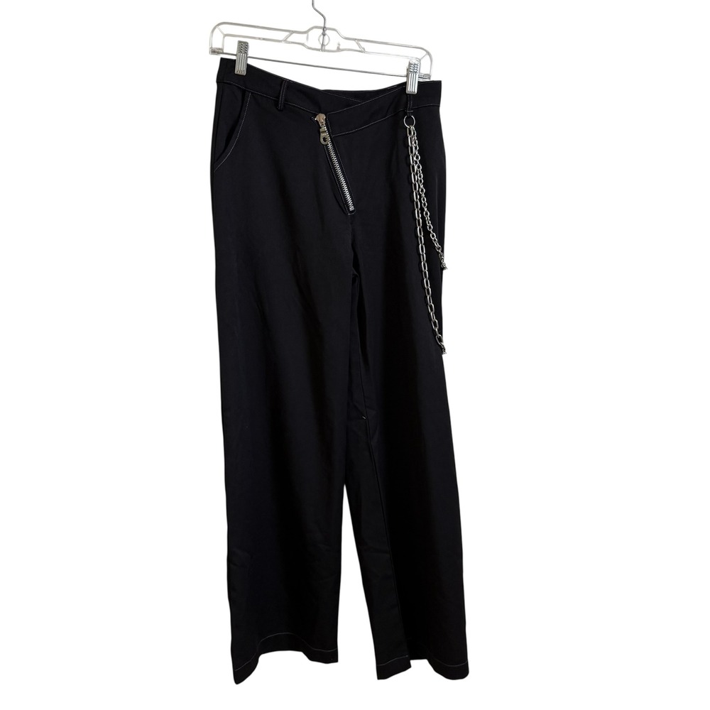 The Ragged Priest Black Wide Leg Trousers Pants Chain Accent Size 8